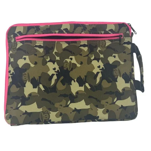Camo Pattern Laptop Padded Zipped Case 13" Pink Trim Handle Travel Office School - Picture 2 of 10